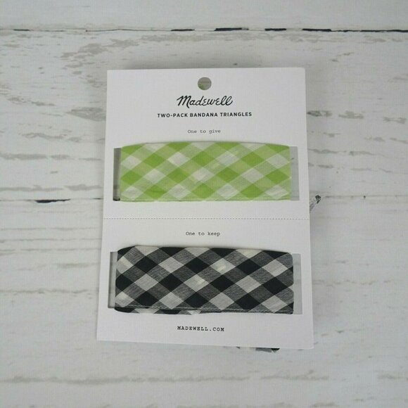 New Madewell Triangle Bandanas 2-Pack Gingham Plaid Scarves Bohemian - Picture 3 of 9